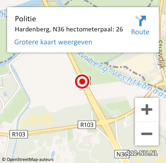 Locatie op kaart van de 112 melding: Politie Hardenberg, N36 hectometerpaal: 26 op 13 november 2023 06:30