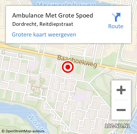 Locatie op kaart van de 112 melding: Ambulance Met Grote Spoed Naar Dordrecht, Reitdiepstraat op 13 november 2023 07:15