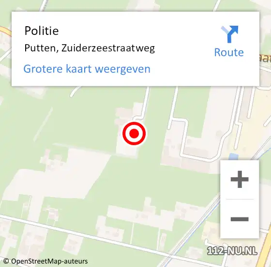 Locatie op kaart van de 112 melding: Politie Putten, Zuiderzeestraatweg op 13 november 2023 08:07