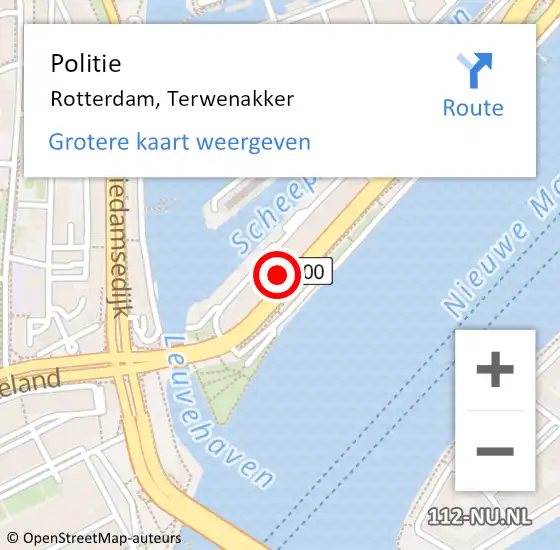 Locatie op kaart van de 112 melding: Politie Rotterdam, Terwenakker op 13 november 2023 08:52