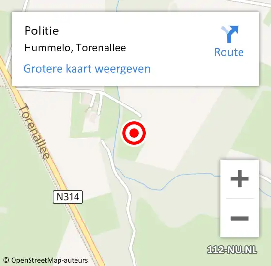 Locatie op kaart van de 112 melding: Politie Hummelo, Torenallee op 13 november 2023 09:06