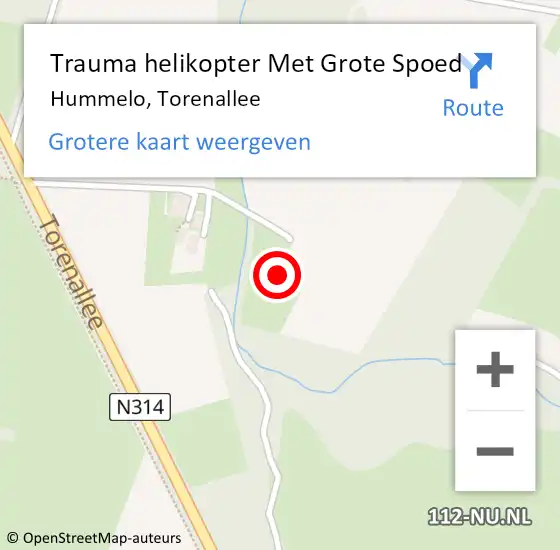 Locatie op kaart van de 112 melding: Trauma helikopter Met Grote Spoed Naar Hummelo, Torenallee op 13 november 2023 09:10
