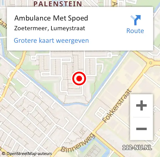 Locatie op kaart van de 112 melding: Ambulance Met Spoed Naar Zoetermeer, Lumeystraat op 13 november 2023 10:57