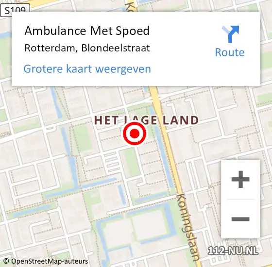 Locatie op kaart van de 112 melding: Ambulance Met Spoed Naar Rotterdam, Blondeelstraat op 13 november 2023 12:20