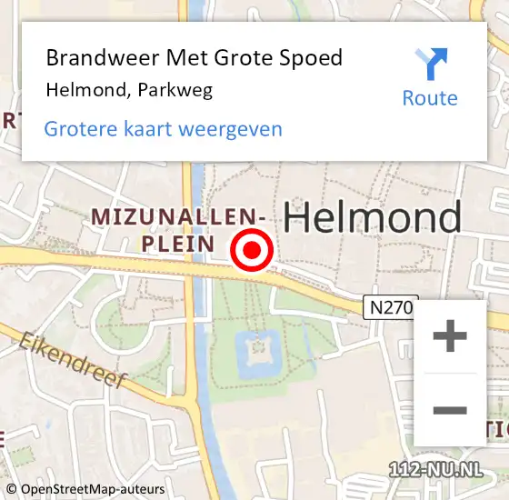 Locatie op kaart van de 112 melding: Brandweer Met Grote Spoed Naar Helmond, Parkweg op 13 november 2023 12:58