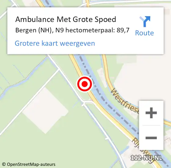 Locatie op kaart van de 112 melding: Ambulance Met Grote Spoed Naar Bergen (NH), N9 hectometerpaal: 89,7 op 13 november 2023 13:01