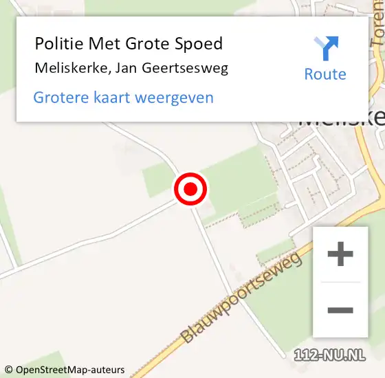 Locatie op kaart van de 112 melding: Politie Met Grote Spoed Naar Meliskerke, Jan Geertsesweg op 13 november 2023 15:09