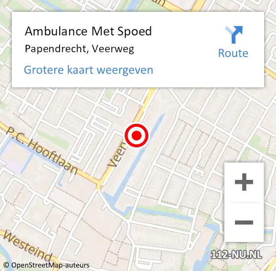 Locatie op kaart van de 112 melding: Ambulance Met Spoed Naar Papendrecht, Veerweg op 13 november 2023 15:11