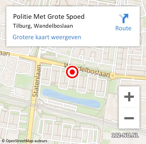 Locatie op kaart van de 112 melding: Politie Met Grote Spoed Naar Tilburg, Wandelboslaan op 13 november 2023 15:36