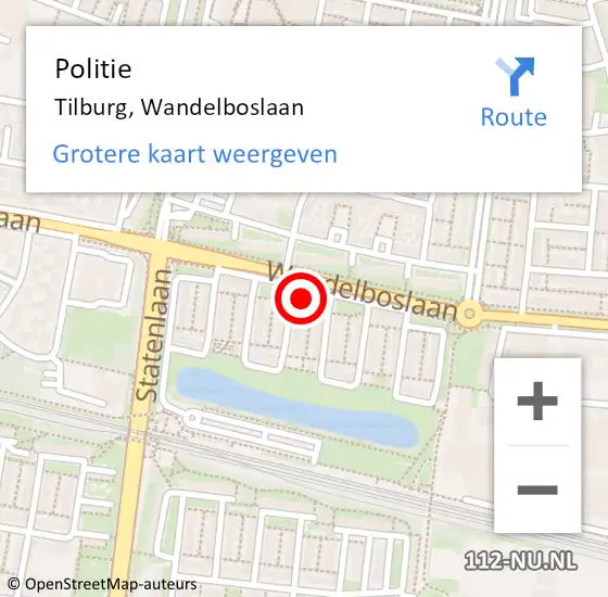 Locatie op kaart van de 112 melding: Politie Tilburg, Wandelboslaan op 13 november 2023 15:36