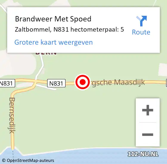 Locatie op kaart van de 112 melding: Brandweer Met Spoed Naar Zaltbommel, N831 hectometerpaal: 5 op 13 november 2023 15:43
