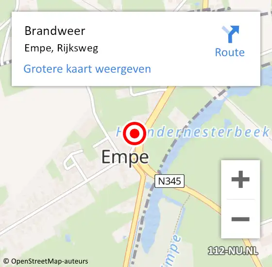 Locatie op kaart van de 112 melding: Brandweer Empe, Rijksweg op 13 november 2023 16:24