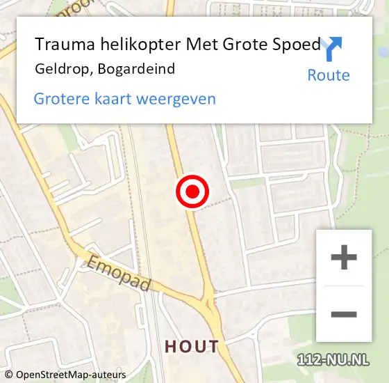 Locatie op kaart van de 112 melding: Trauma helikopter Met Grote Spoed Naar Geldrop, Bogardeind op 13 november 2023 16:50