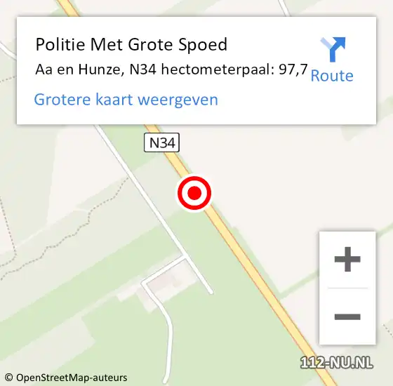 Locatie op kaart van de 112 melding: Politie Met Grote Spoed Naar Aa en Hunze, N34 hectometerpaal: 97,7 op 13 november 2023 17:00