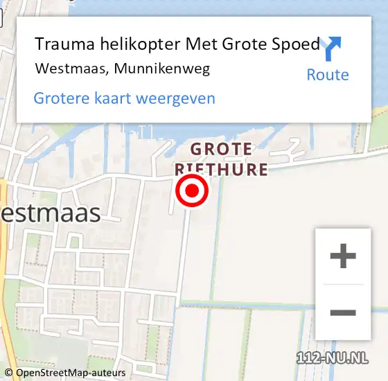 Locatie op kaart van de 112 melding: Trauma helikopter Met Grote Spoed Naar Westmaas, Munnikenweg op 13 november 2023 17:45