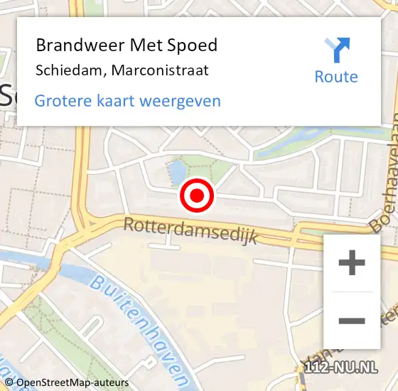 Locatie op kaart van de 112 melding: Brandweer Met Spoed Naar Schiedam, Marconistraat op 13 november 2023 18:00
