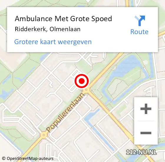 Locatie op kaart van de 112 melding: Ambulance Met Grote Spoed Naar Ridderkerk, Olmenlaan op 13 november 2023 19:02