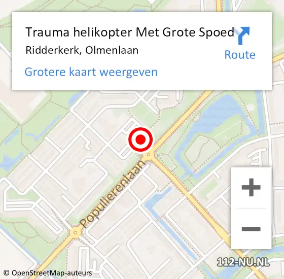 Locatie op kaart van de 112 melding: Trauma helikopter Met Grote Spoed Naar Ridderkerk, Olmenlaan op 13 november 2023 19:03