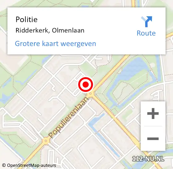 Locatie op kaart van de 112 melding: Politie Ridderkerk, Olmenlaan op 13 november 2023 19:04