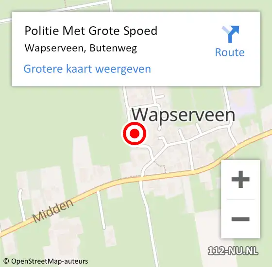Locatie op kaart van de 112 melding: Politie Met Grote Spoed Naar Wapserveen, Butenweg op 13 november 2023 19:33