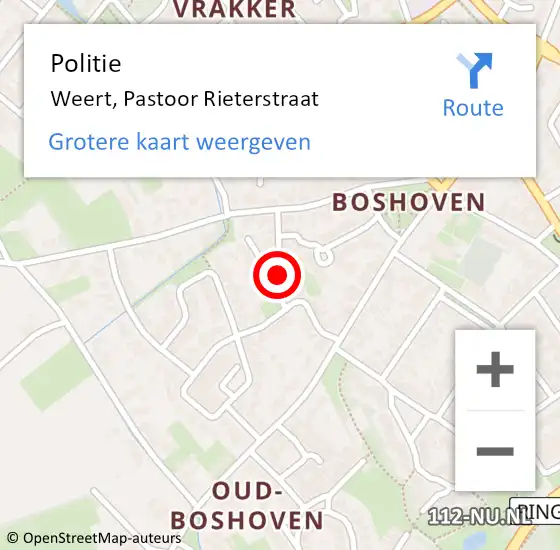 Locatie op kaart van de 112 melding: Politie Weert, Pastoor Rieterstraat op 13 november 2023 20:48