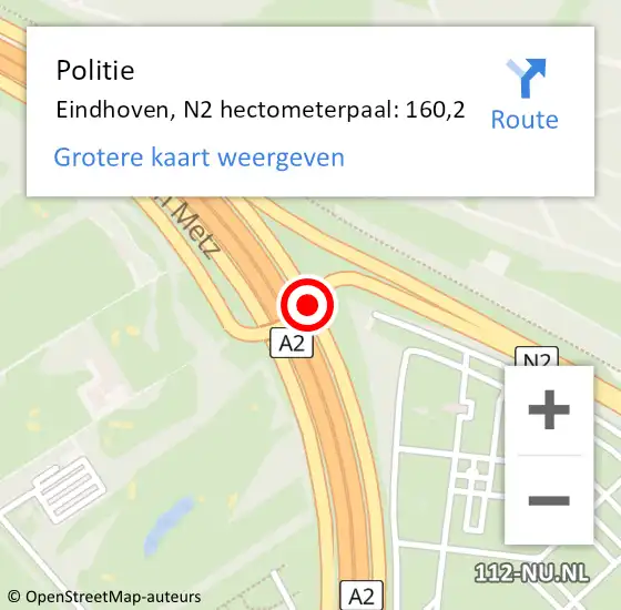 Locatie op kaart van de 112 melding: Politie Eindhoven, N2 hectometerpaal: 160,2 op 13 november 2023 23:51