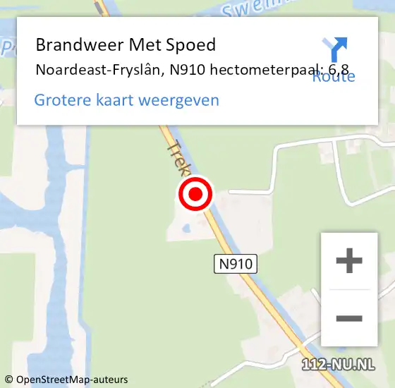 Locatie op kaart van de 112 melding: Brandweer Met Spoed Naar Noardeast-Fryslân, N910 hectometerpaal: 6,8 op 13 november 2023 23:53