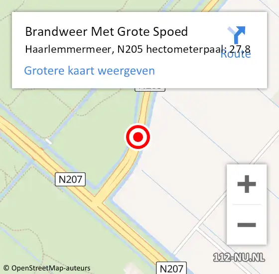 Locatie op kaart van de 112 melding: Brandweer Met Grote Spoed Naar Haarlemmermeer, N205 hectometerpaal: 27,8 op 14 november 2023 08:33