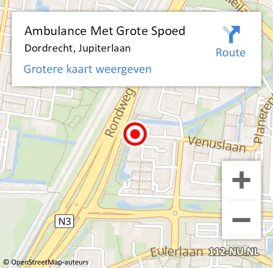 Locatie op kaart van de 112 melding: Ambulance Met Grote Spoed Naar Dordrecht, Jupiterlaan op 14 november 2023 09:04