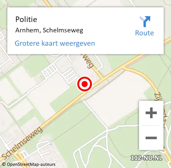Locatie op kaart van de 112 melding: Politie Arnhem, Schelmseweg op 14 november 2023 09:22