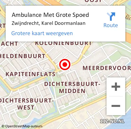 Locatie op kaart van de 112 melding: Ambulance Met Grote Spoed Naar Zwijndrecht, Karel Doormanlaan op 14 november 2023 10:13