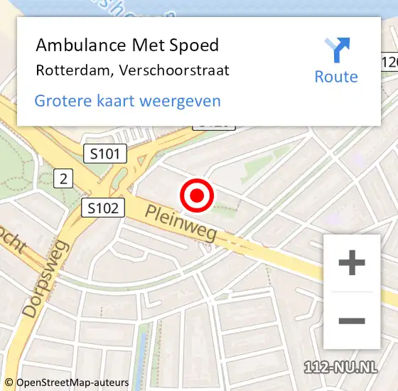 Locatie op kaart van de 112 melding: Ambulance Met Spoed Naar Rotterdam, Verschoorstraat op 14 november 2023 11:23