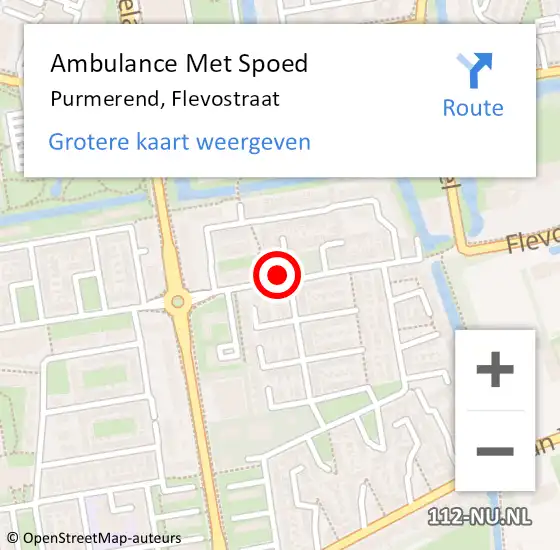 Locatie op kaart van de 112 melding: Ambulance Met Spoed Naar Purmerend, Flevostraat op 14 november 2023 12:27