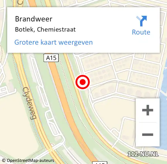 Locatie op kaart van de 112 melding: Brandweer Botlek, Chemiestraat op 14 november 2023 13:11
