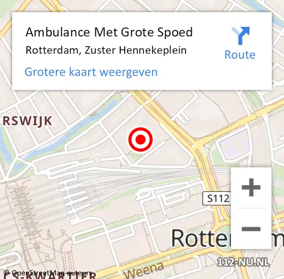 Locatie op kaart van de 112 melding: Ambulance Met Grote Spoed Naar Rotterdam, Zuster Hennekeplein op 14 november 2023 13:43