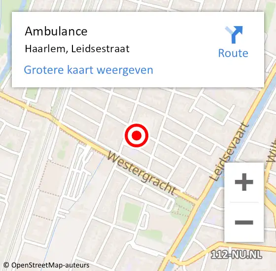 Locatie op kaart van de 112 melding: Ambulance Haarlem, Leidsestraat op 14 november 2023 13:45