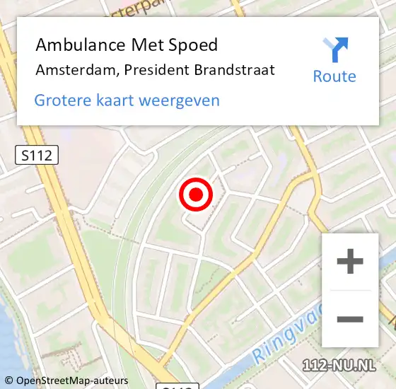 Locatie op kaart van de 112 melding: Ambulance Met Spoed Naar Amsterdam, President Brandstraat op 14 november 2023 13:52