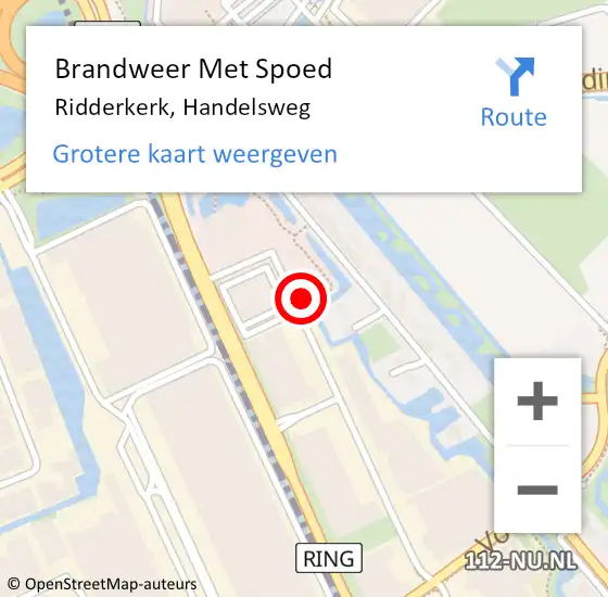 Locatie op kaart van de 112 melding: Brandweer Met Spoed Naar Ridderkerk, Handelsweg op 14 november 2023 14:26
