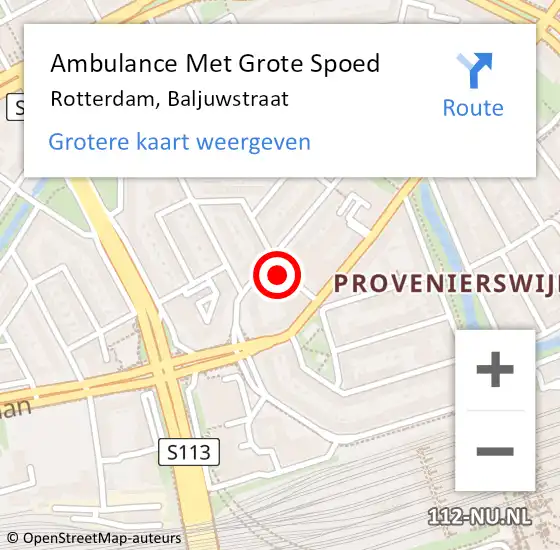 Locatie op kaart van de 112 melding: Ambulance Met Grote Spoed Naar Rotterdam, Baljuwstraat op 14 november 2023 16:05