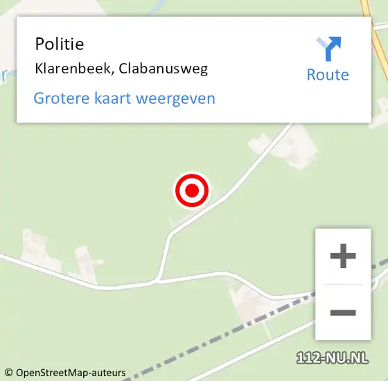 Locatie op kaart van de 112 melding: Politie Klarenbeek, Clabanusweg op 14 november 2023 17:36