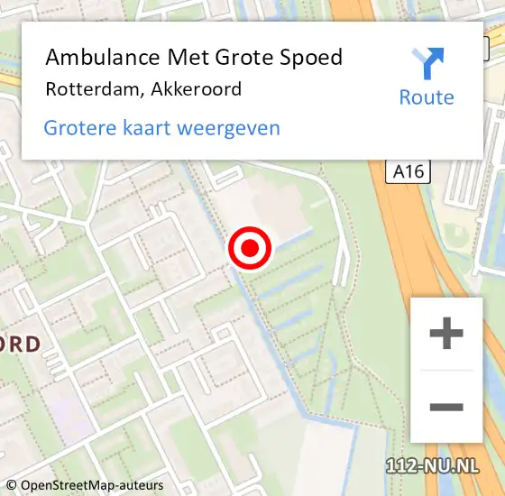 Locatie op kaart van de 112 melding: Ambulance Met Grote Spoed Naar Rotterdam, Akkeroord op 14 november 2023 17:43