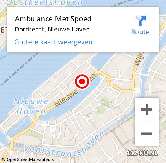 Locatie op kaart van de 112 melding: Ambulance Met Spoed Naar Dordrecht, Nieuwe Haven op 14 november 2023 18:01