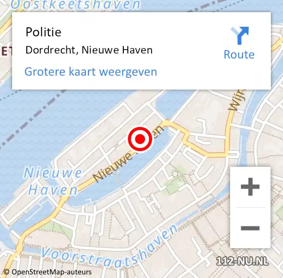 Locatie op kaart van de 112 melding: Politie Dordrecht, Nieuwe Haven op 14 november 2023 18:01