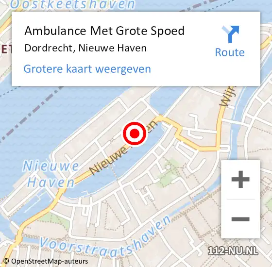 Locatie op kaart van de 112 melding: Ambulance Met Grote Spoed Naar Dordrecht, Nieuwe Haven op 14 november 2023 18:03