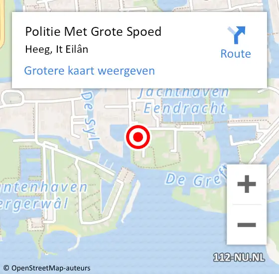 Locatie op kaart van de 112 melding: Politie Met Grote Spoed Naar Heeg, It Eilân op 14 november 2023 18:57