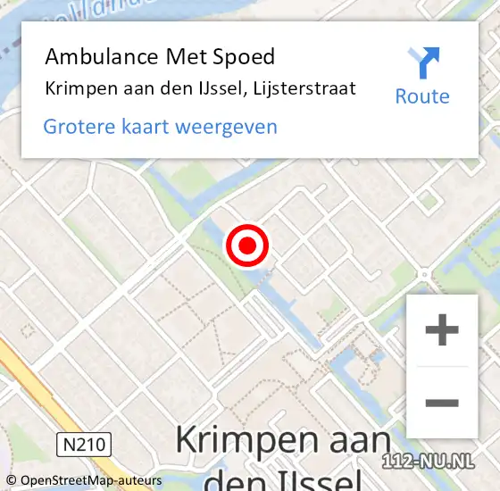 Locatie op kaart van de 112 melding: Ambulance Met Spoed Naar Krimpen aan den IJssel, Lijsterstraat op 14 november 2023 19:07