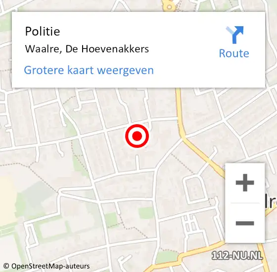 Locatie op kaart van de 112 melding: Politie Waalre, De Hoevenakkers op 14 november 2023 19:17