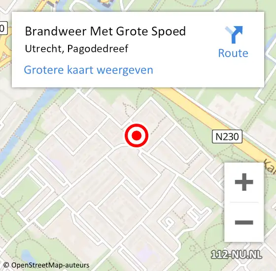 Locatie op kaart van de 112 melding: Brandweer Met Grote Spoed Naar Utrecht, Pagodedreef op 14 november 2023 21:40