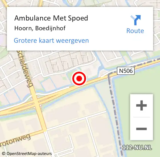 Locatie op kaart van de 112 melding: Ambulance Met Spoed Naar Hoorn, Boedijnhof op 14 november 2023 22:10