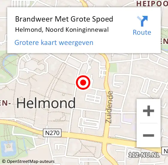 Locatie op kaart van de 112 melding: Brandweer Met Grote Spoed Naar Helmond, Noord Koninginnewal op 15 november 2023 00:44